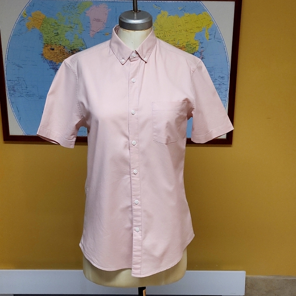 Topman men's short sleeves regular oxford in pink size medium
